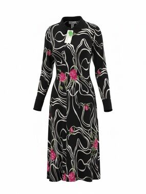 Black Floral Midi with Pink Rose Print lounge wear